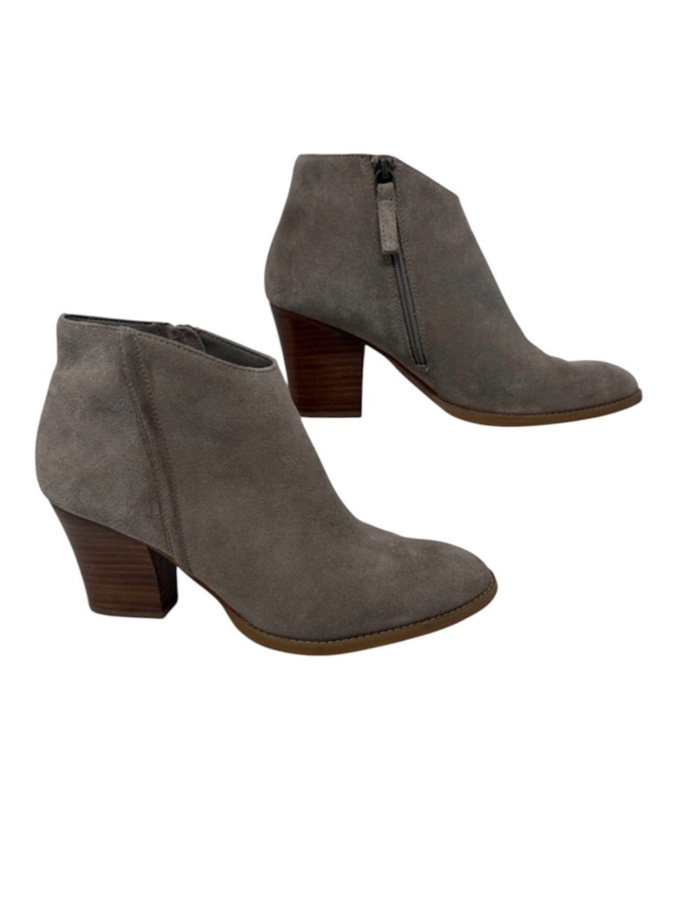 Susina Taupe Suede Ankle Booties with Stacked Heel Size 10M
